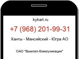 Информация о номере телефона +7 (968) 201-99-31: регион, оператор