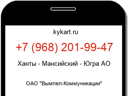 Информация о номере телефона +7 (968) 201-99-47: регион, оператор