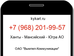 Информация о номере телефона +7 (968) 201-99-57: регион, оператор