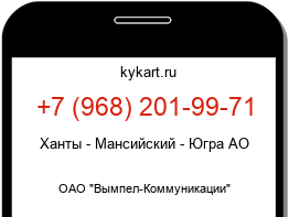 Информация о номере телефона +7 (968) 201-99-71: регион, оператор