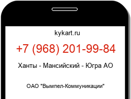 Информация о номере телефона +7 (968) 201-99-84: регион, оператор