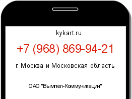 Информация о номере телефона +7 (968) 869-94-21: регион, оператор