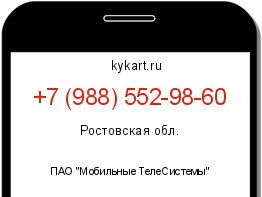 Информация о номере телефона +7 (988) 552-98-60: регион, оператор