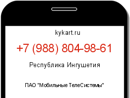 Информация о номере телефона +7 (988) 804-98-61: регион, оператор