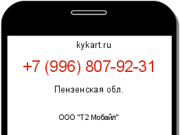 Информация о номере телефона +7 (996) 807-92-31: регион, оператор